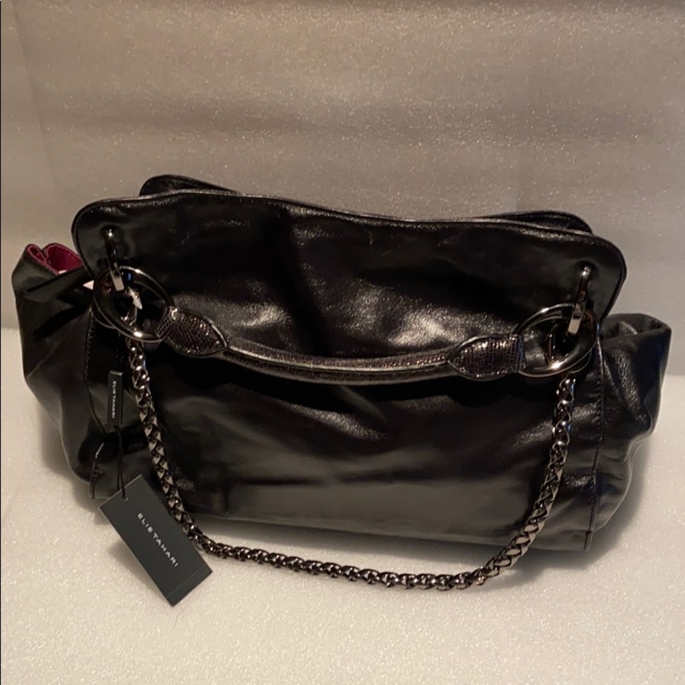 Elie Tahari - NWT - Black Leather Tote - Shiny